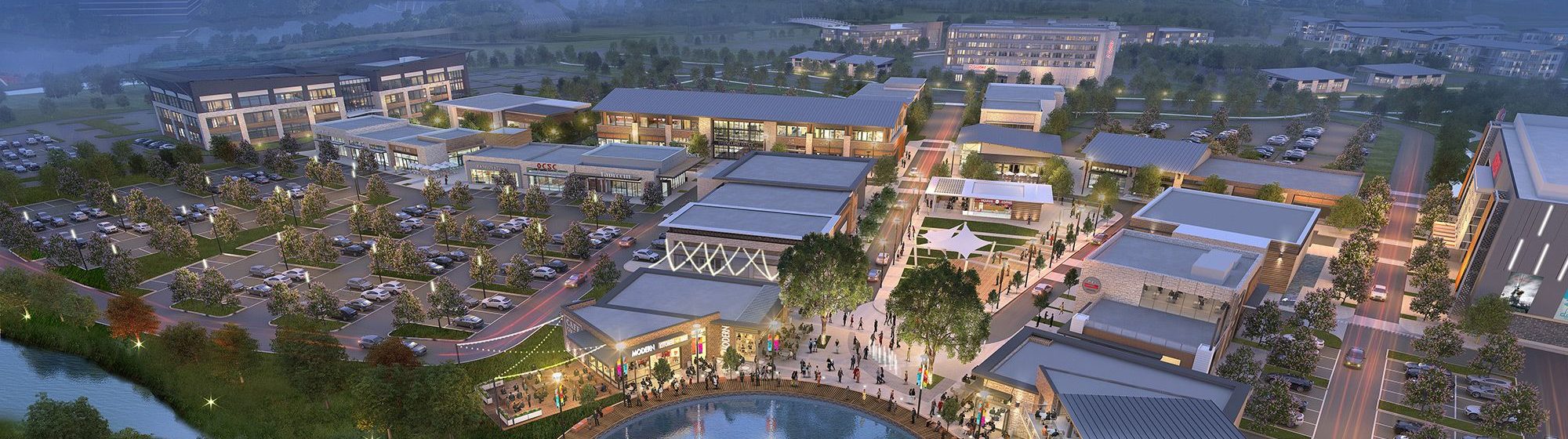 Bridgeland rendering with commercial district seen from above.