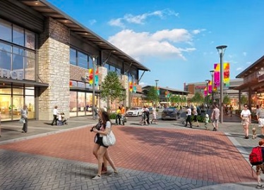 Bridgeland rendering with commercial district seen from street level.